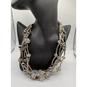 Chicos Gold Tone Crystal Faceted Layered MultiStrand Necklace Statement